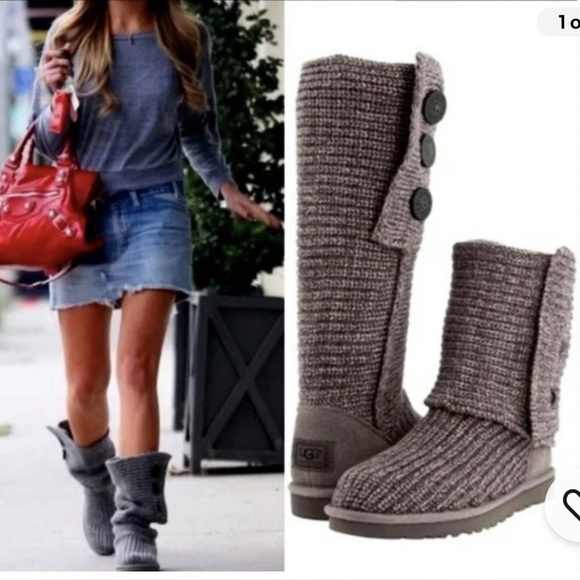 UGG Women's Charcoal Knit Button Boots - Picture 1 of 7